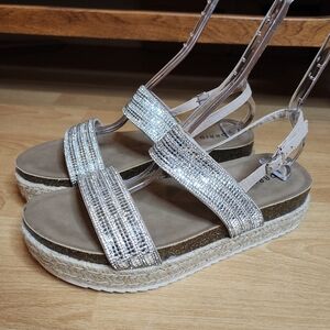Torrid 11WW Rhinestones Platform Flats Slingback Sandals Double Strap Espadrille